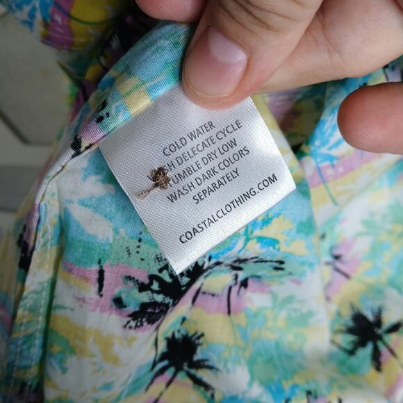 Coastal Tropical Print Collared Button Down Hawaiian Shirt Mens LG Vacation - Picture 5 of 9